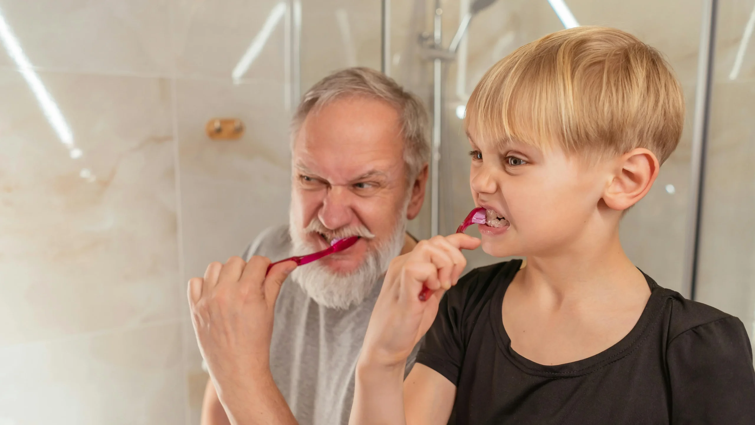 Child practicing Grooming skills for children with support